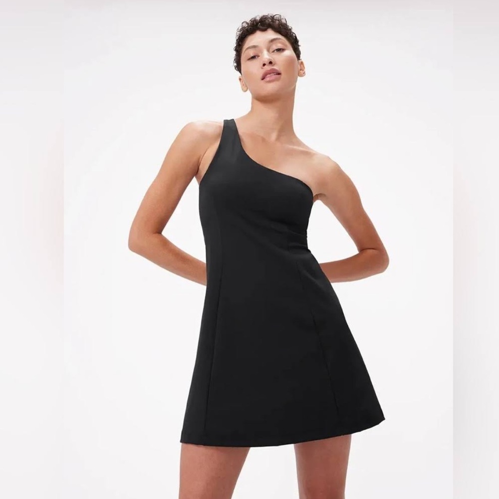 One Shoulder Outdoor Voices Exercise Dress - Black